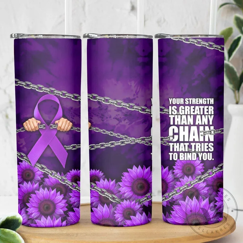 Sunflower Strength Quote Tumbler with Purple Ribbon for Domestic Violence Awareness 12 Sunflower Strength Quote Tumbler with Purple Ribbon for Domestic Violence Awareness