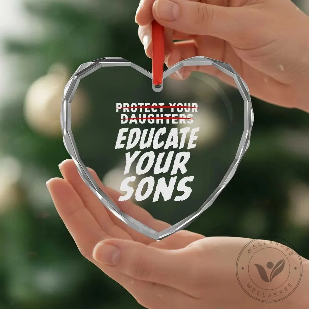 Educate Your Sons Feminist Heart Shaped Crystal Glass Christmas Ornament 11 Educate Your Sons Feminist Heart Shaped Crystal Glass Christmas Ornament