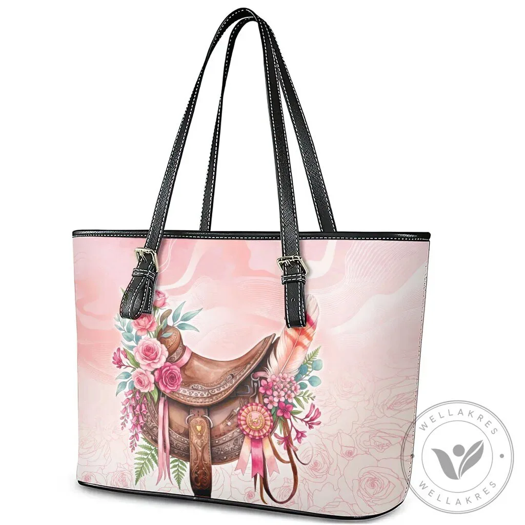 Elegant Horse Saddle Floral Pink Rose Waxflower Flowers Leather Tote Bag 13 Elegant Horse Saddle Floral Pink Rose Waxflower Flowers Leather Tote Bag