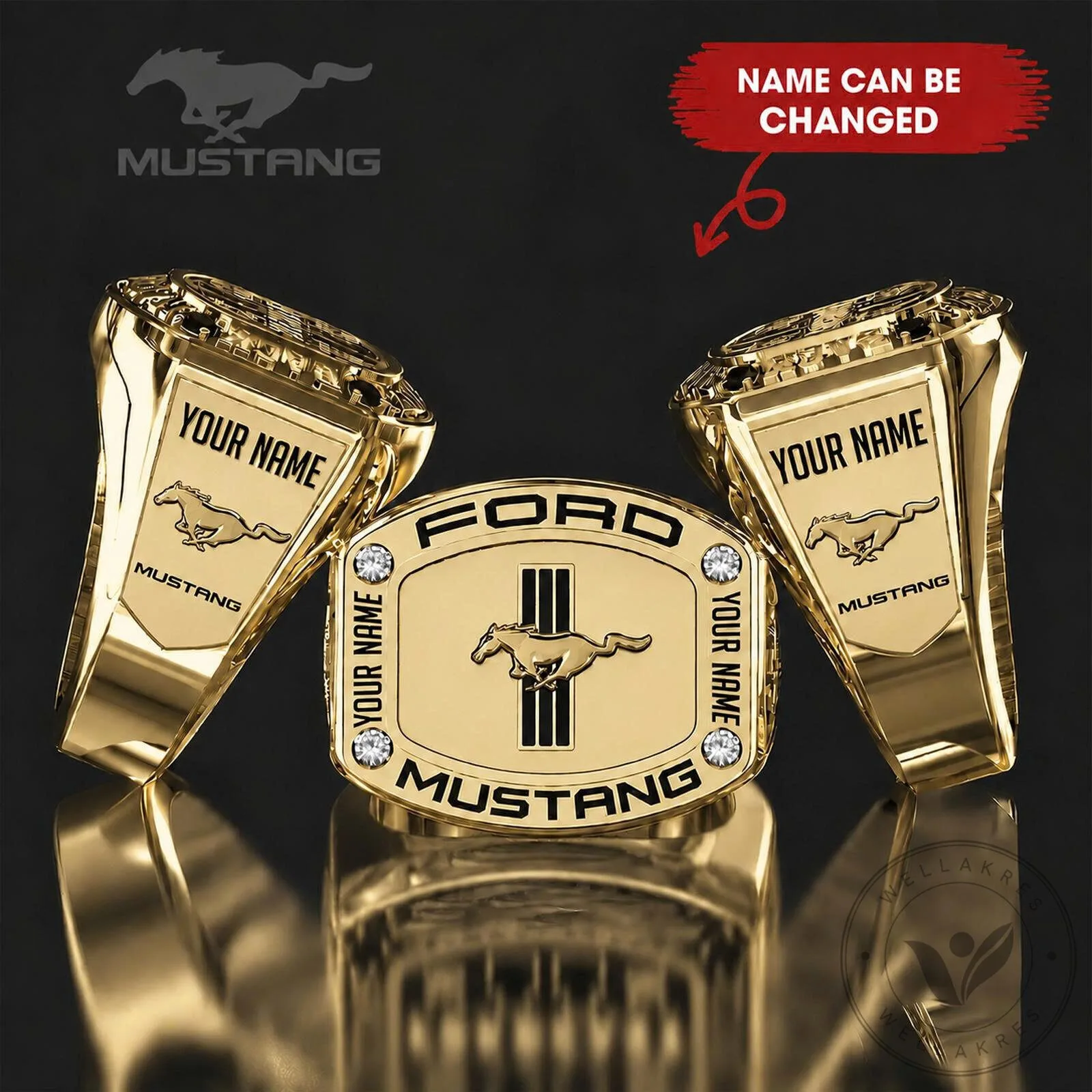 Ford Mustang Personalized Sterling Silver Crystal Signet Ring for Men 10 Ford Mustang Personalized Sterling Silver Crystal Signet Ring for Men