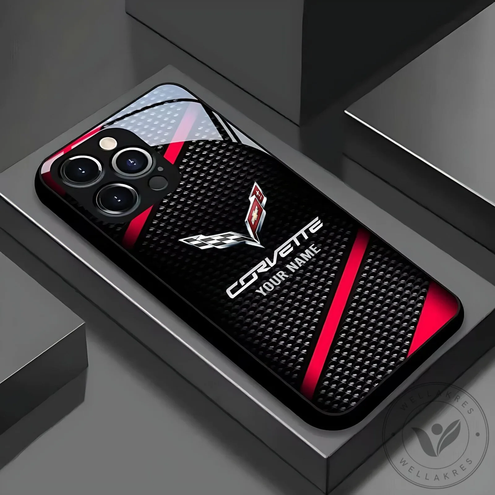 Corvette Carbon Fiber Pattern Custom Name iPhone Case