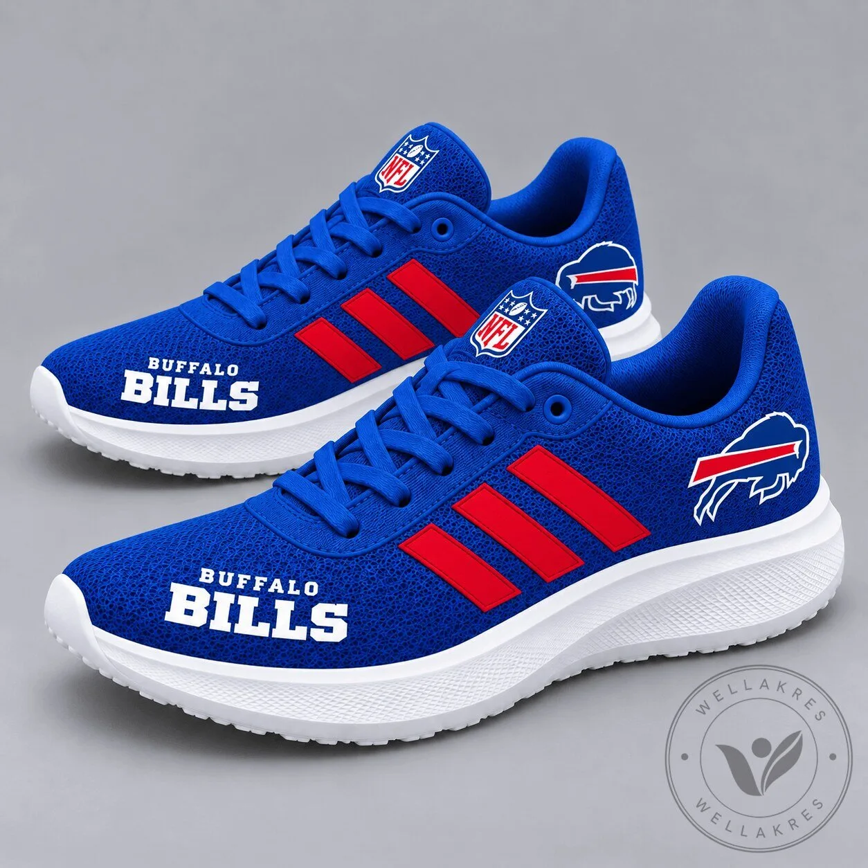 Buffalo Bills NFL Team Logo Blue and Red Stripe Sport Sneakers Shoes