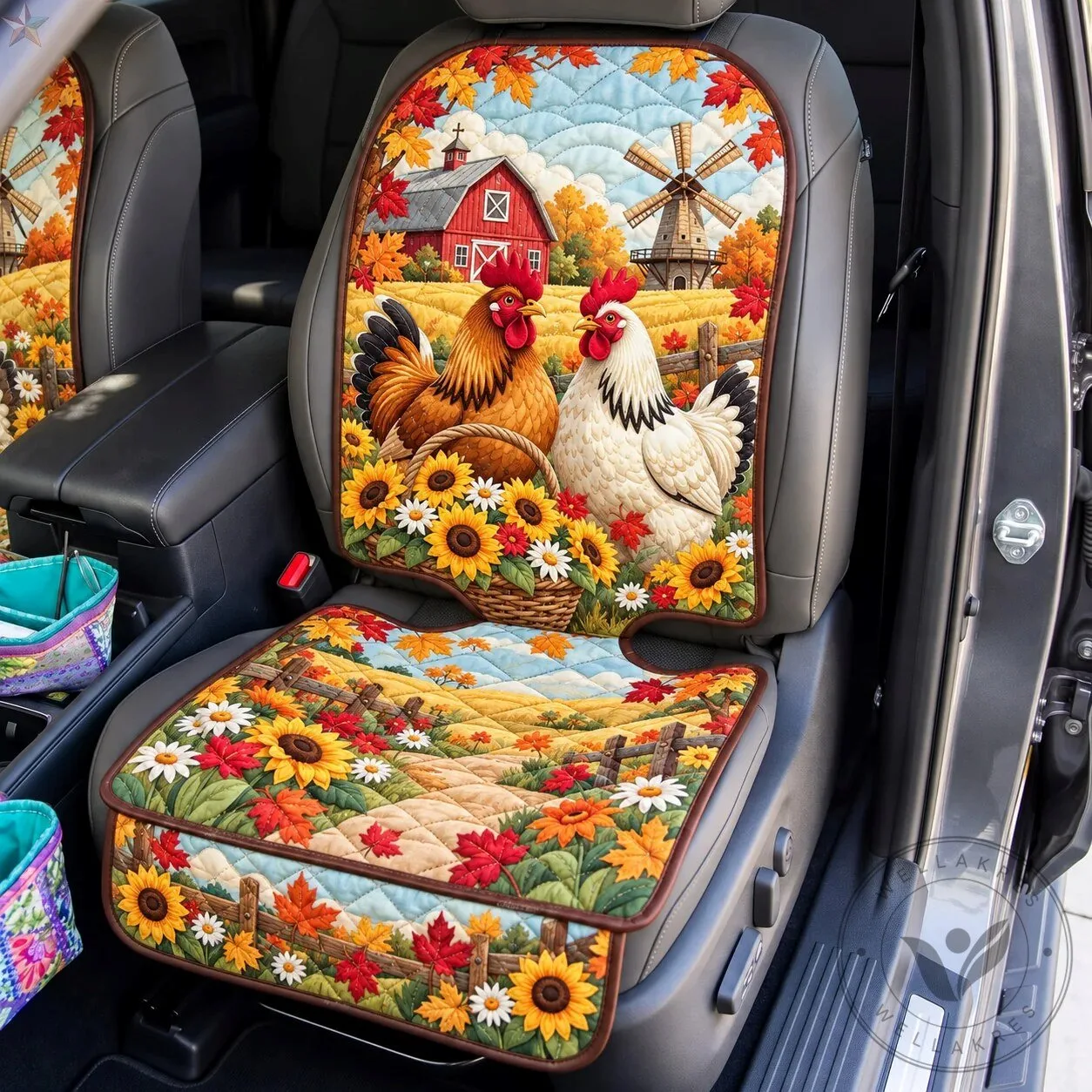 Autumn Chicken Sunflower Farmhouse Quilted Car Seat Cover Protector