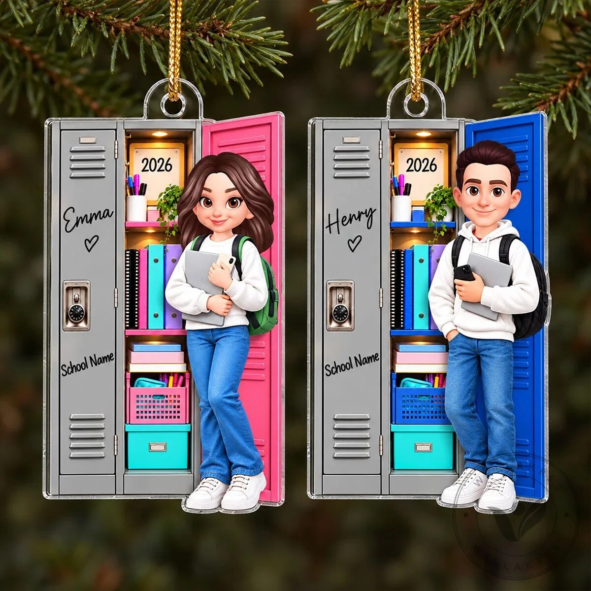 Personalized School Locker Ornament for High School Student Christmas Gift