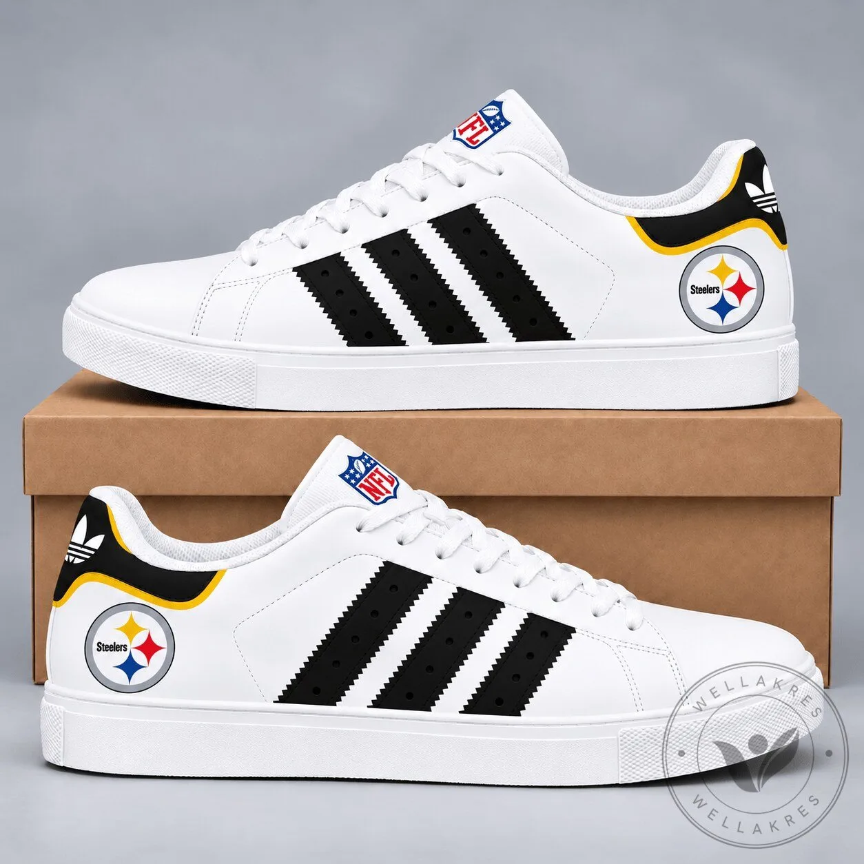 Pittsburgh Steelers NFL Team Logo Black Stripe White Sneakers Shoes