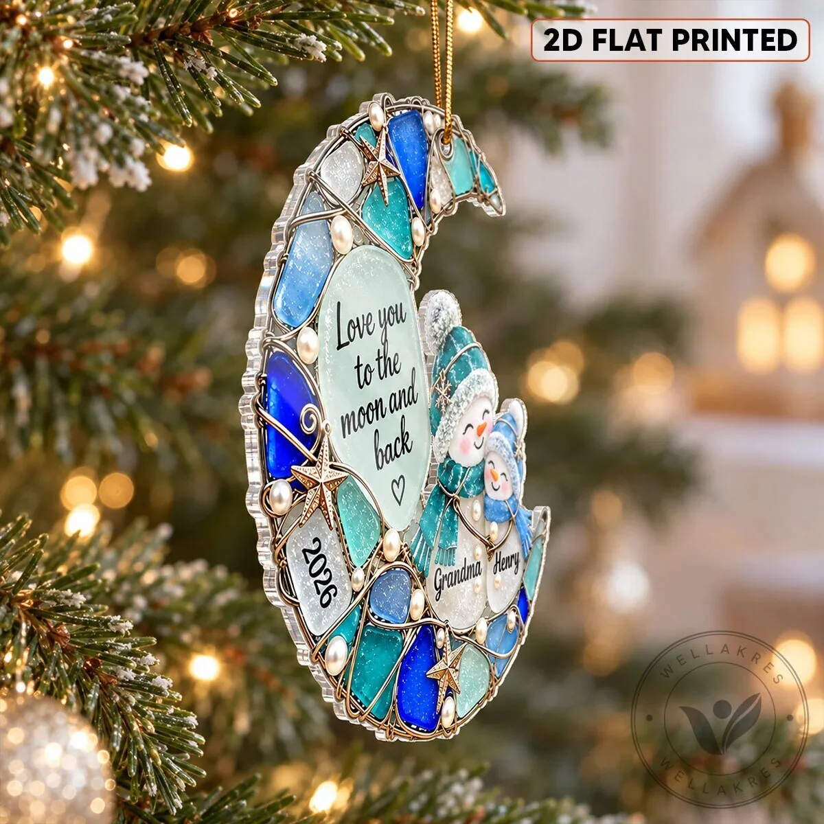 Personalized Grandma and Grandkid Snowman Moon Christmas Tree Ornament 13 Personalized Grandma and Grandkid Snowman Moon Christmas Tree Ornament