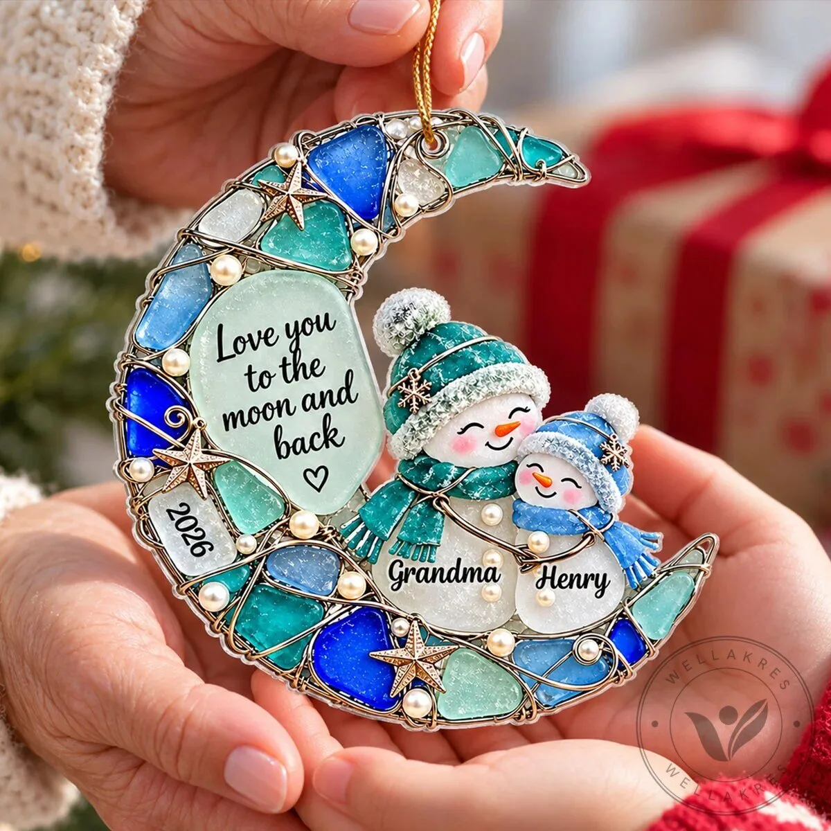 Personalized Grandma and Grandkid Snowman Moon Christmas Tree Ornament 16 Personalized Grandma and Grandkid Snowman Moon Christmas Tree Ornament