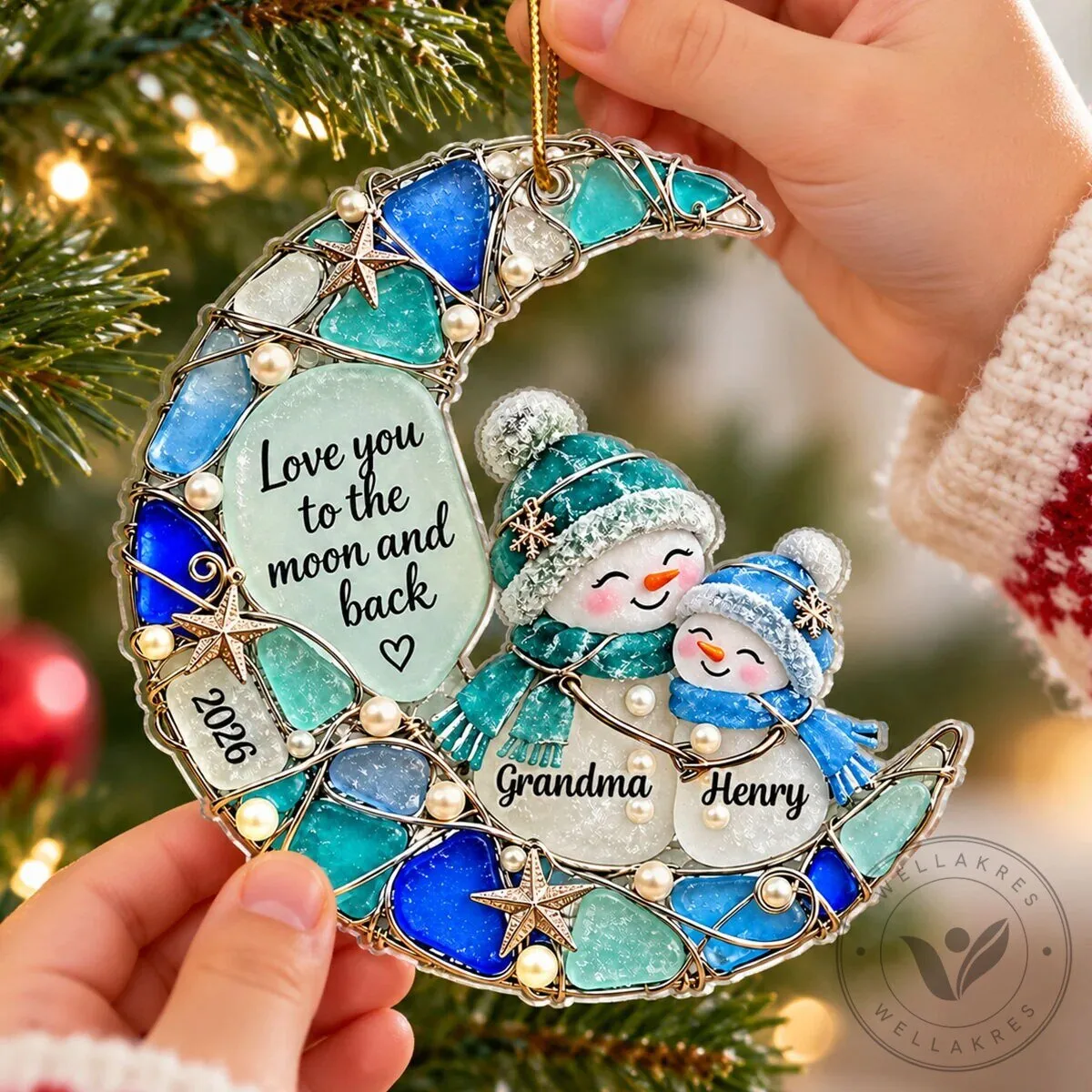 Personalized Grandma and Grandkid Snowman Moon Christmas Tree Ornament 17 Personalized Grandma and Grandkid Snowman Moon Christmas Tree Ornament
