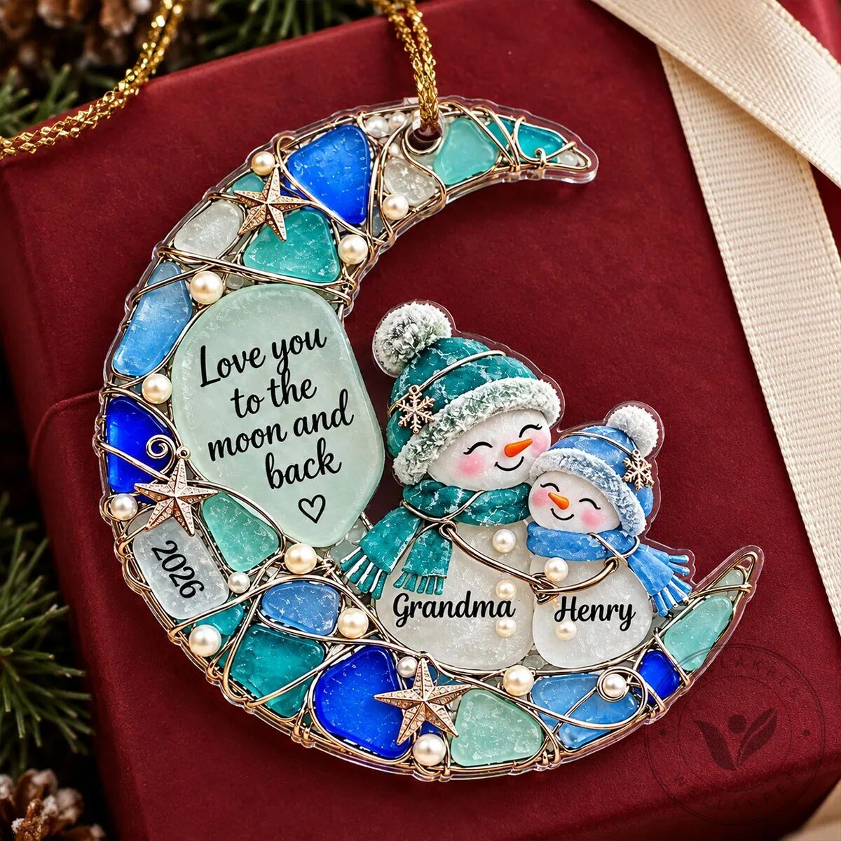 Personalized Grandma and Grandkid Snowman Moon Christmas Tree Ornament 18 Personalized Grandma and Grandkid Snowman Moon Christmas Tree Ornament