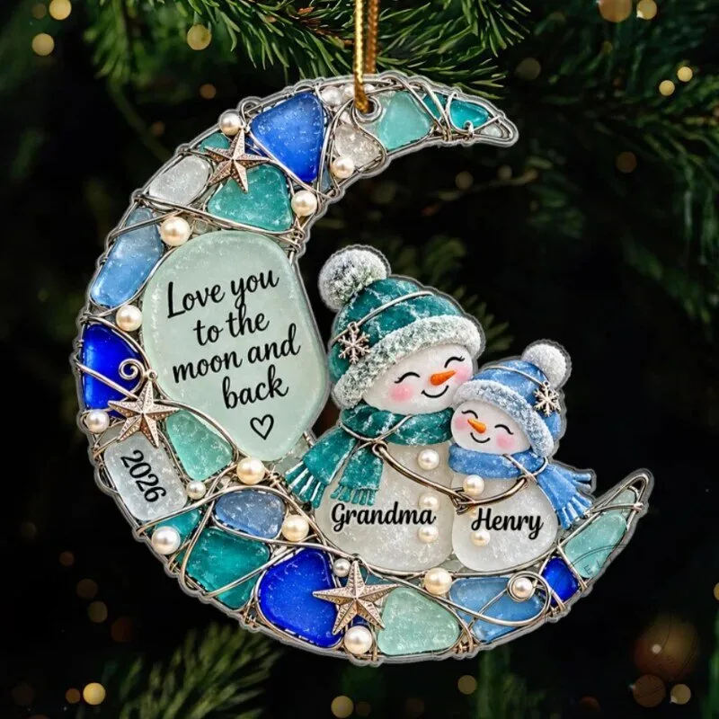 Personalized Grandma and Grandkid Snowman Moon Christmas Tree Ornament 19 Personalized Grandma and Grandkid Snowman Moon Christmas Tree Ornament