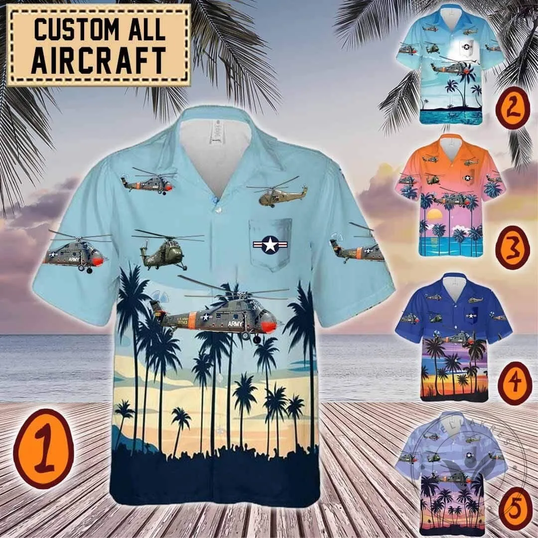 Sikorsky H-34 Choctaw Military Helicopter Tropical Hawaiian Shirt