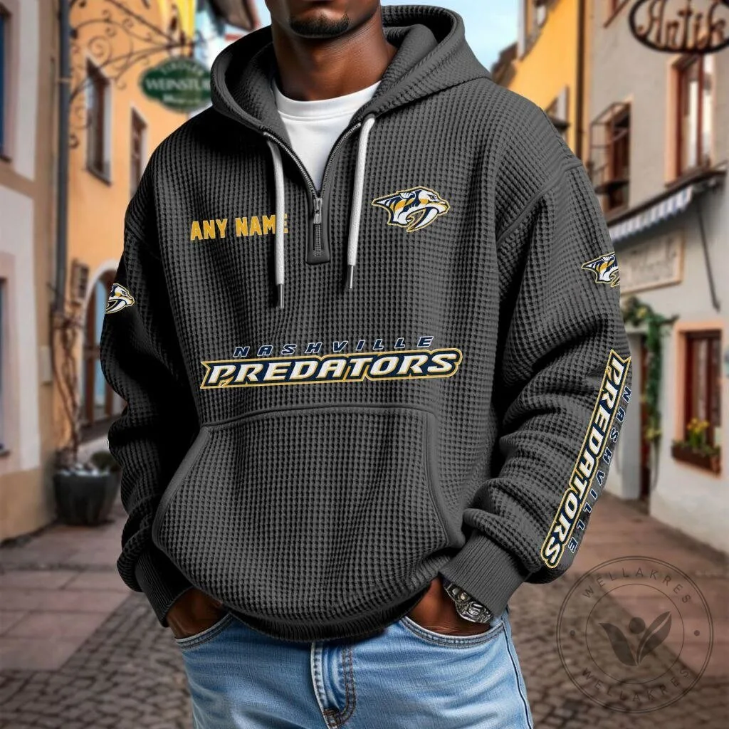Nashville Predators Personalized Name Waffle Knit Quarter Zip Hoodie 2 Nashville Predators Personalized Name Waffle Knit Quarter Zip Hoodie