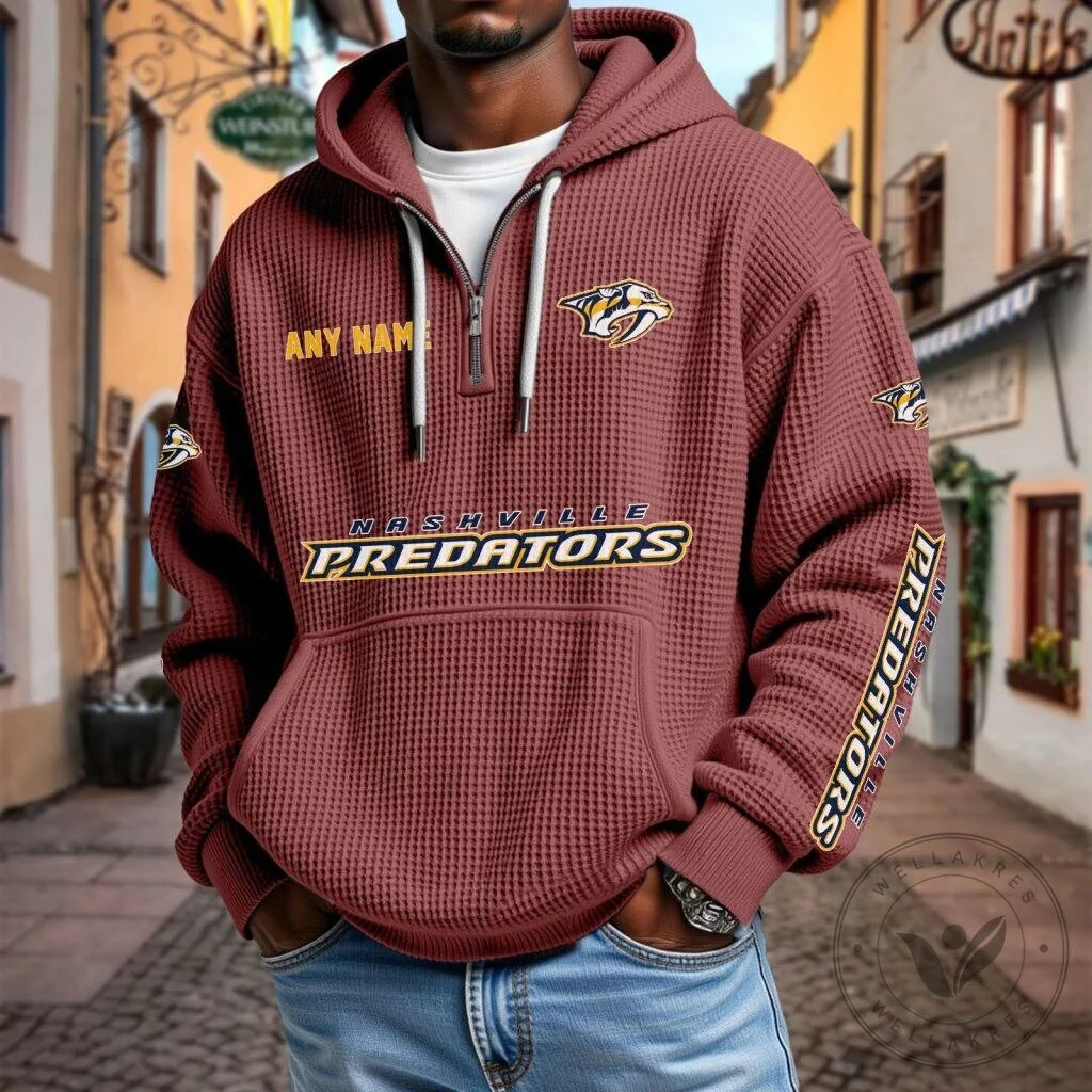 Nashville Predators Personalized Name Waffle Knit Quarter Zip Hoodie 17 Nashville Predators Personalized Name Waffle Knit Quarter Zip Hoodie