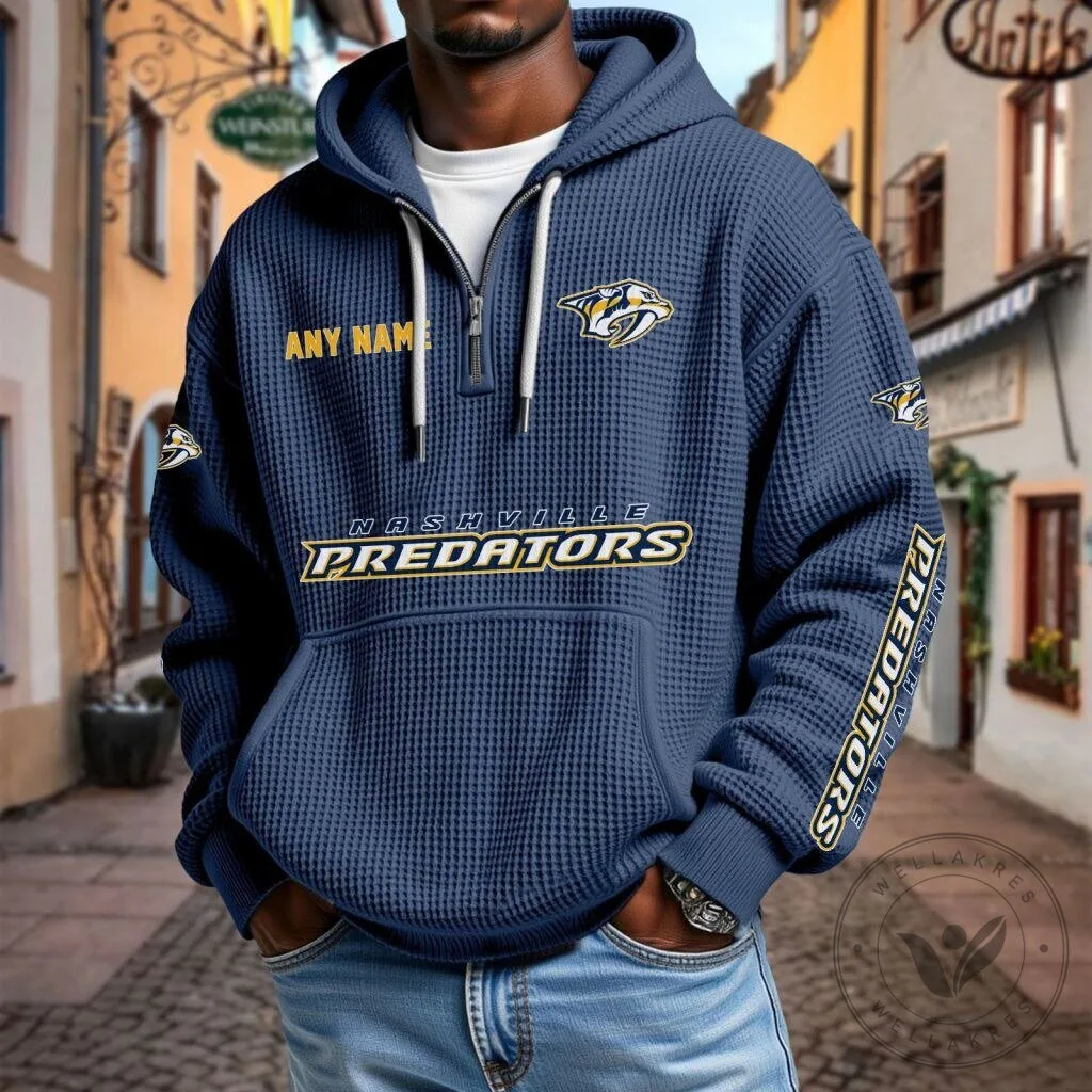 Nashville Predators Personalized Name Waffle Knit Quarter Zip Hoodie 18 Nashville Predators Personalized Name Waffle Knit Quarter Zip Hoodie