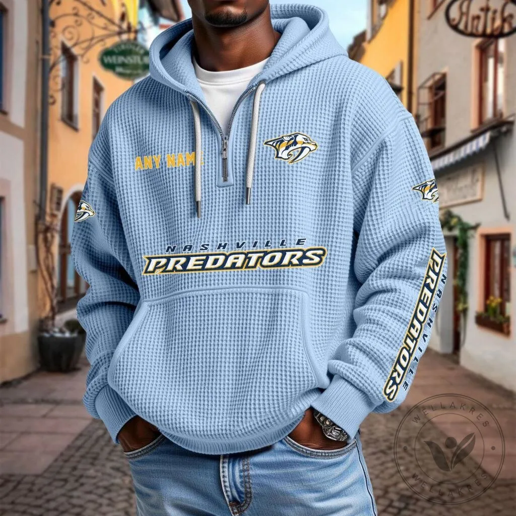 Nashville Predators Personalized Name Waffle Knit Quarter Zip Hoodie 19 Nashville Predators Personalized Name Waffle Knit Quarter Zip Hoodie