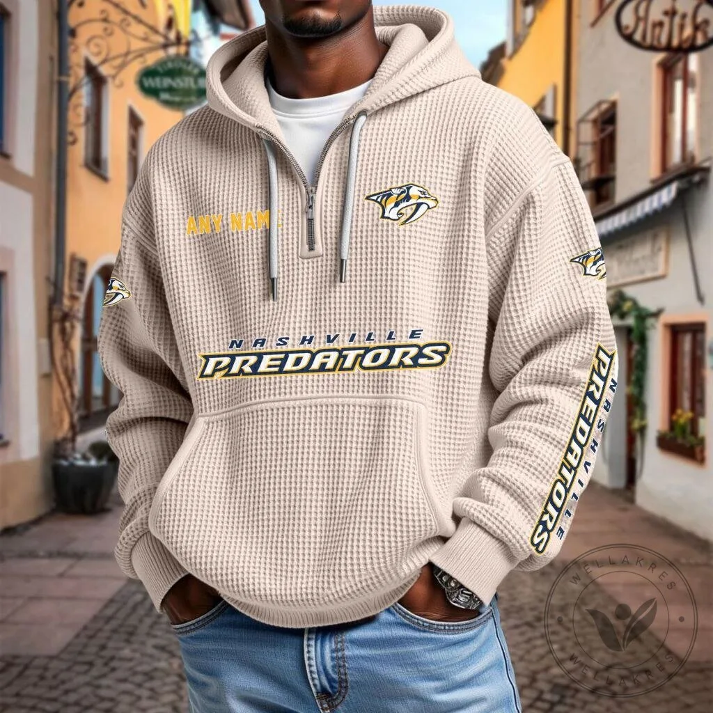 Nashville Predators Personalized Name Waffle Knit Quarter Zip Hoodie 20 Nashville Predators Personalized Name Waffle Knit Quarter Zip Hoodie