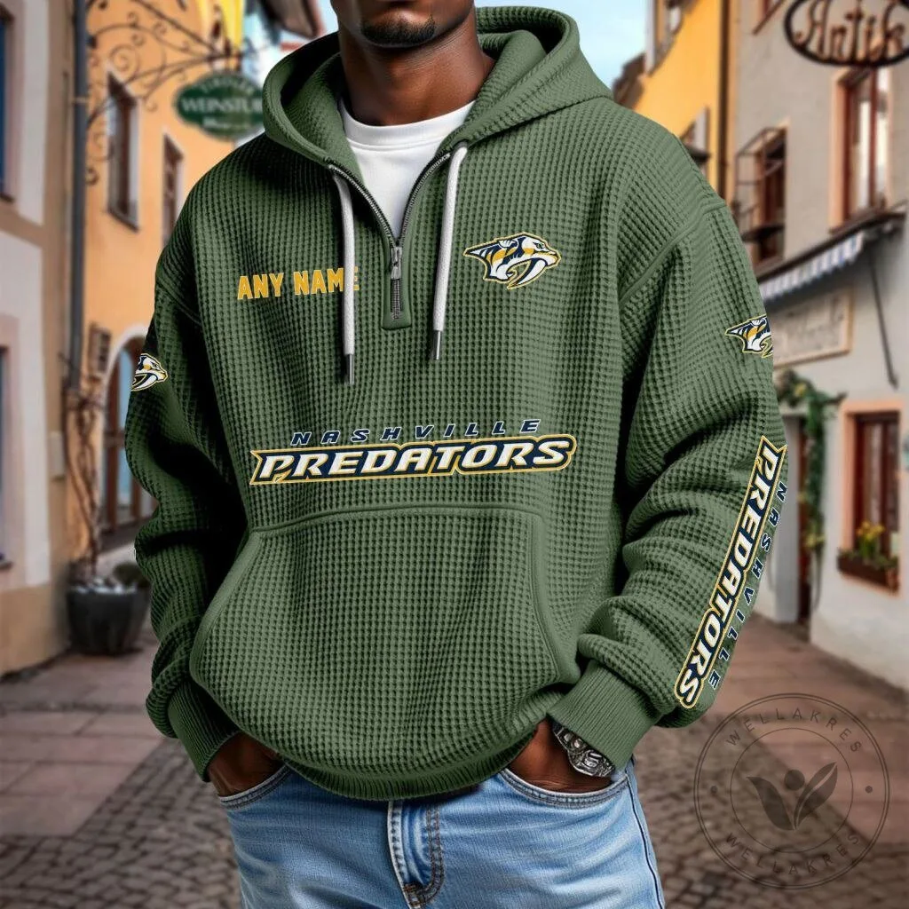 Nashville Predators Personalized Name Waffle Knit Quarter Zip Hoodie 21 Nashville Predators Personalized Name Waffle Knit Quarter Zip Hoodie