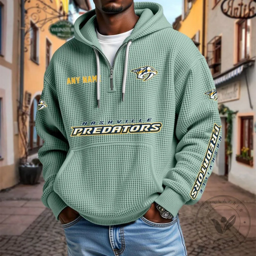 Nashville Predators Personalized Name Waffle Knit Quarter Zip Hoodie 22 Nashville Predators Personalized Name Waffle Knit Quarter Zip Hoodie
