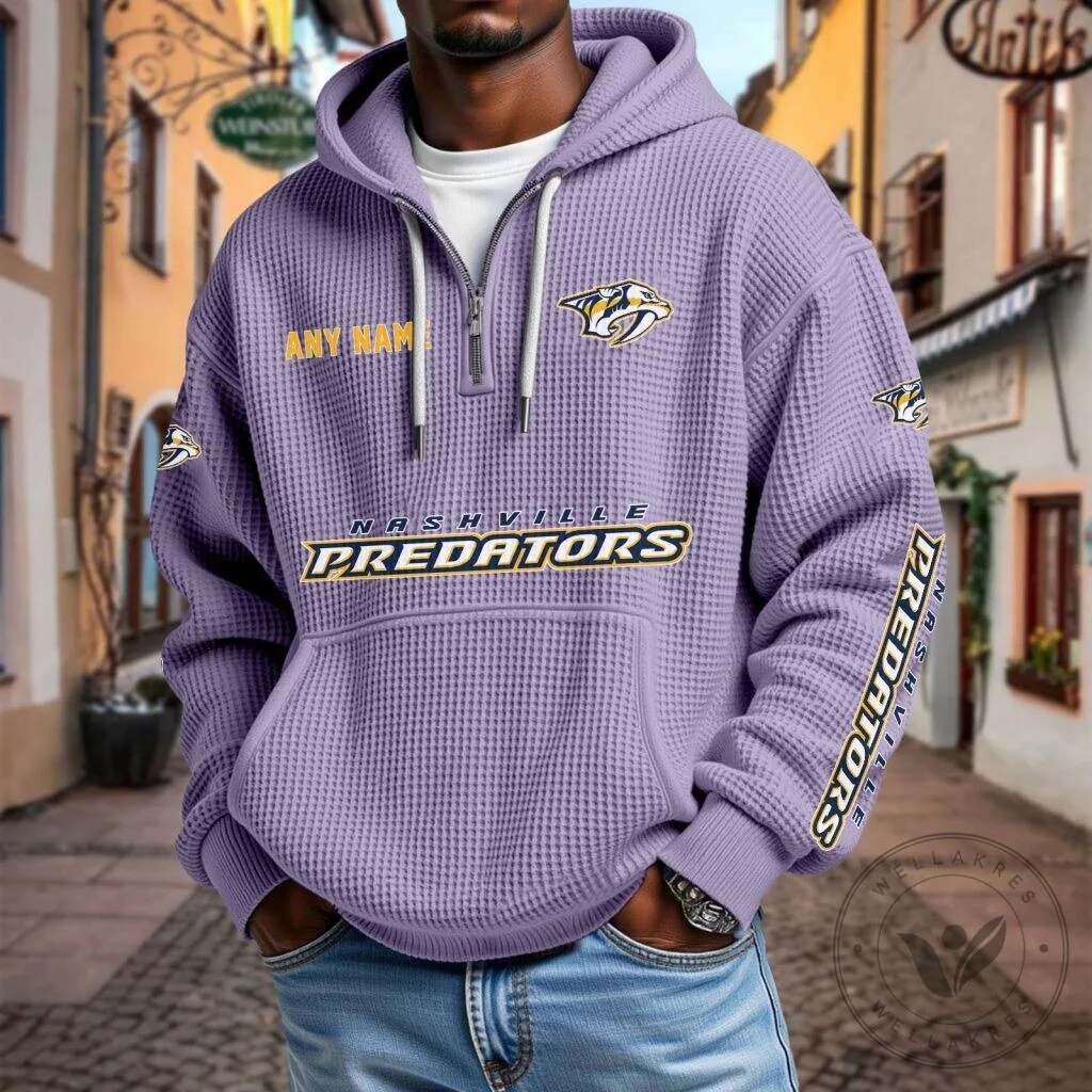 Nashville Predators Personalized Name Waffle Knit Quarter Zip Hoodie 23 Nashville Predators Personalized Name Waffle Knit Quarter Zip Hoodie