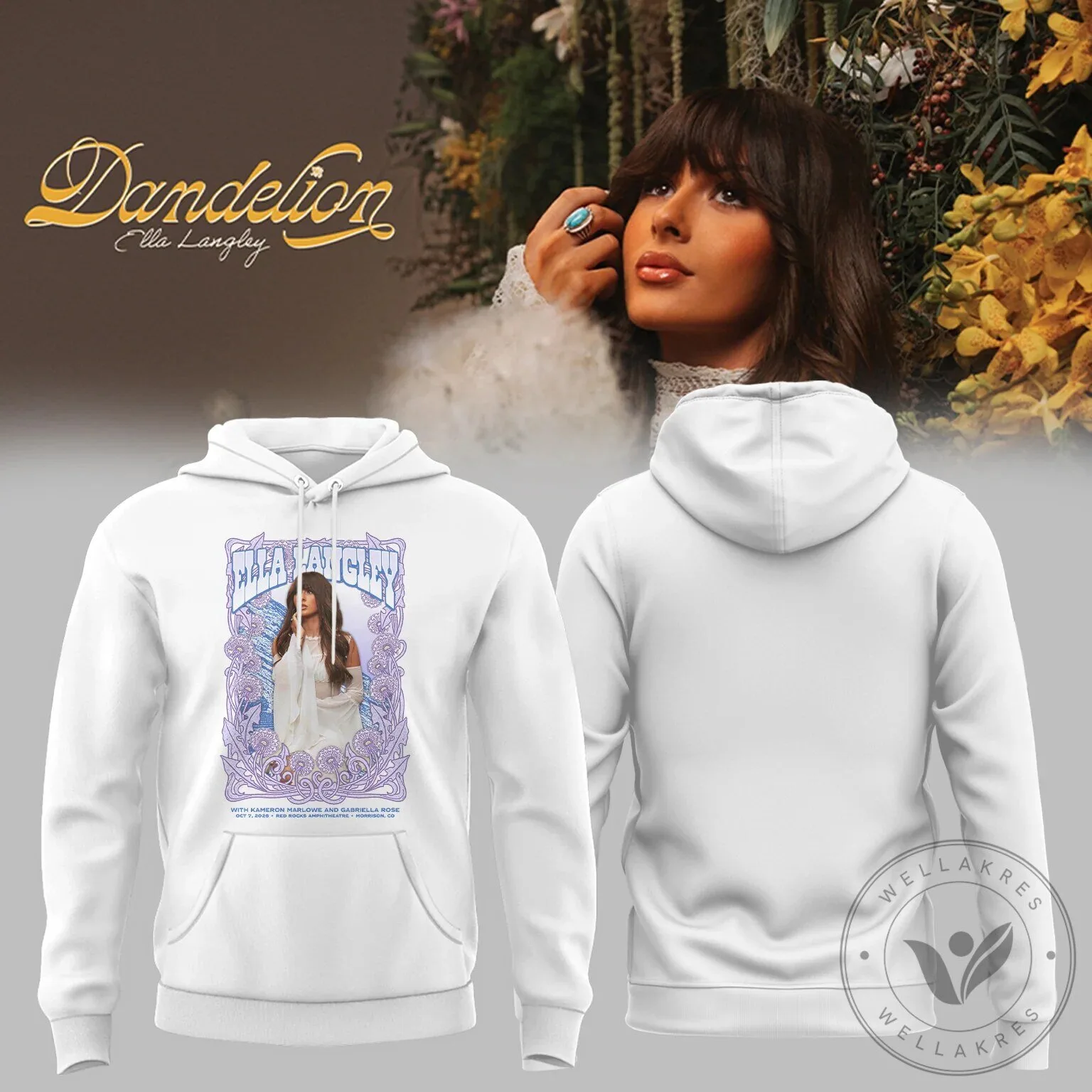 Ella Langley Dandelion Album Cover Art White Hoodie
