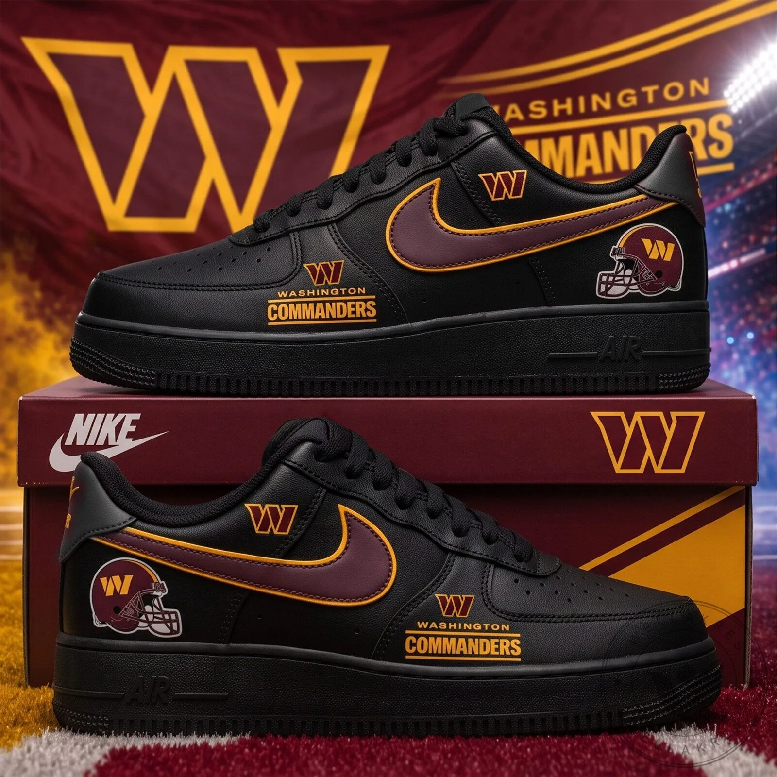 Washington Commanders NFL Team Logo Black Custom Sneakers