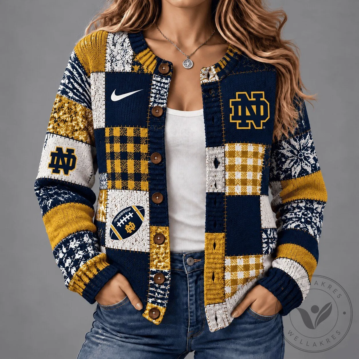 Notre Dame Fighting Irish Football Patchwork Button-Up Cardigan Sweater