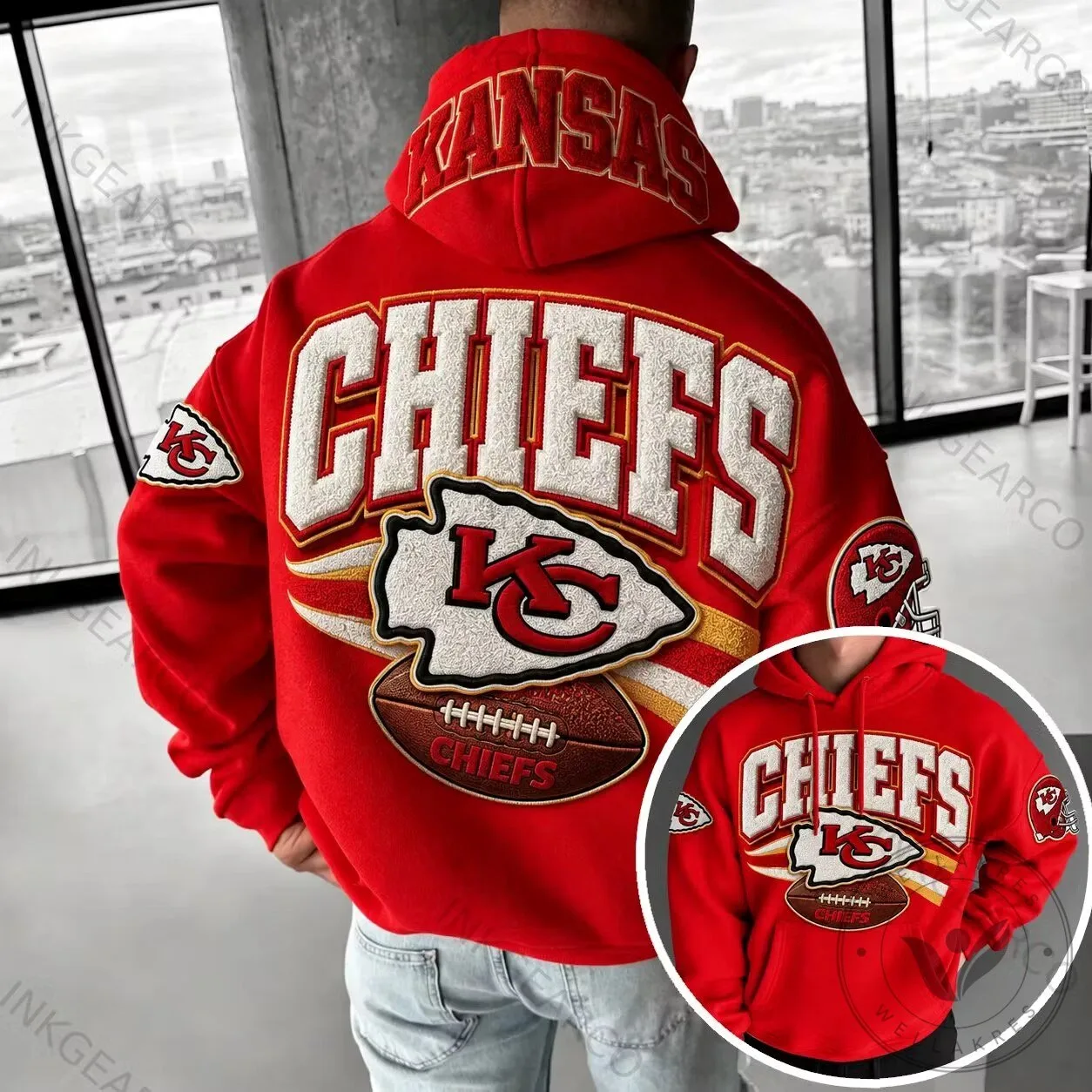 Kansas City Chiefs Football Team Red Embroidered Logo Fan Hoodie