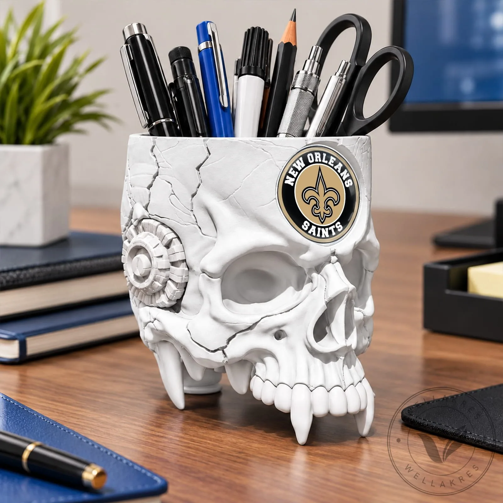 New Orleans Saints Football Team Skull Pen Holder Desk Organizer
