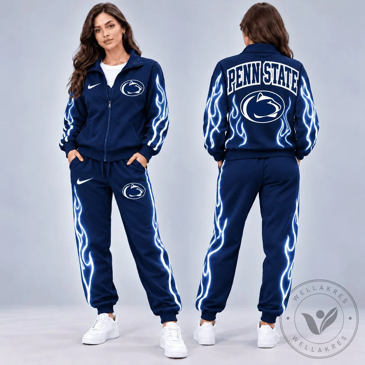 Penn State Nittany Lions Neon Inferno Flames Full Zip Tracksuit Hoodie