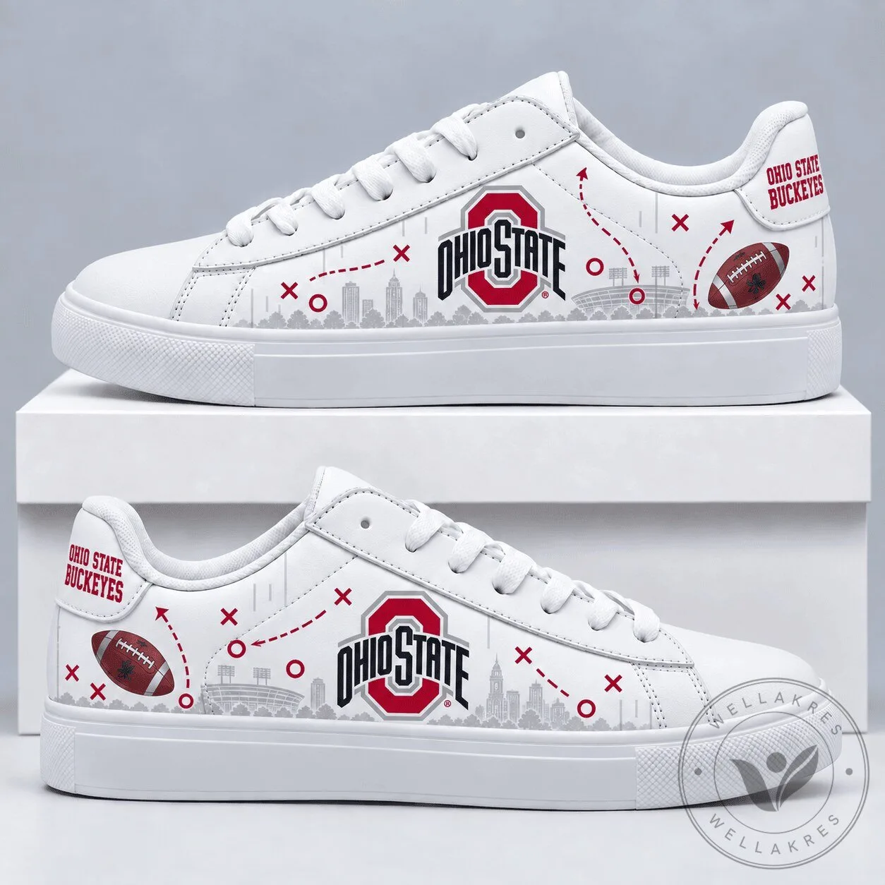 Ohio State Buckeyes Football Team White Low Top Sneakers Shoes