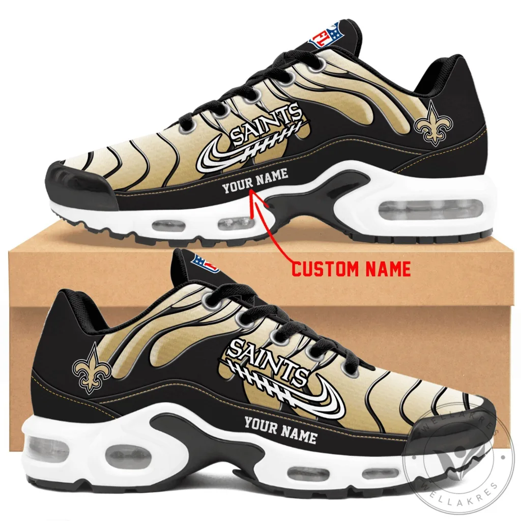 New Orleans Saints Personalized Gold Black Athletic Sneakers Running Shoes New Orleans Saints Personalized Gold Black Athletic Sneakers Running Shoes