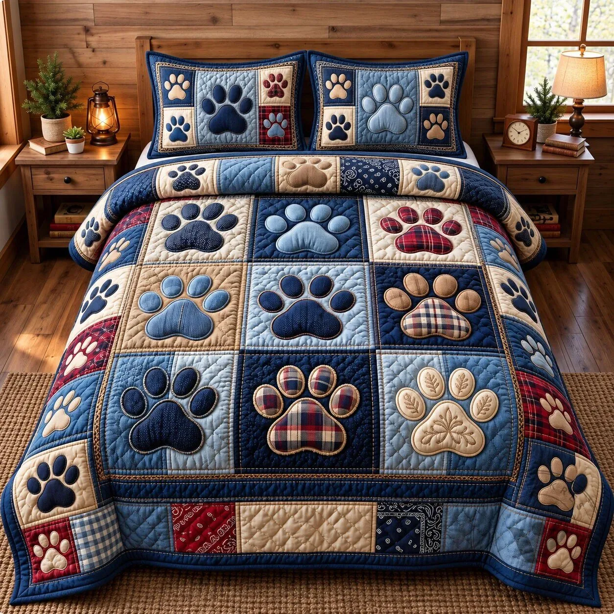Paw Print Patchwork Quilted Bedding Set 7 Paw Print Patchwork Quilted Bedding Set