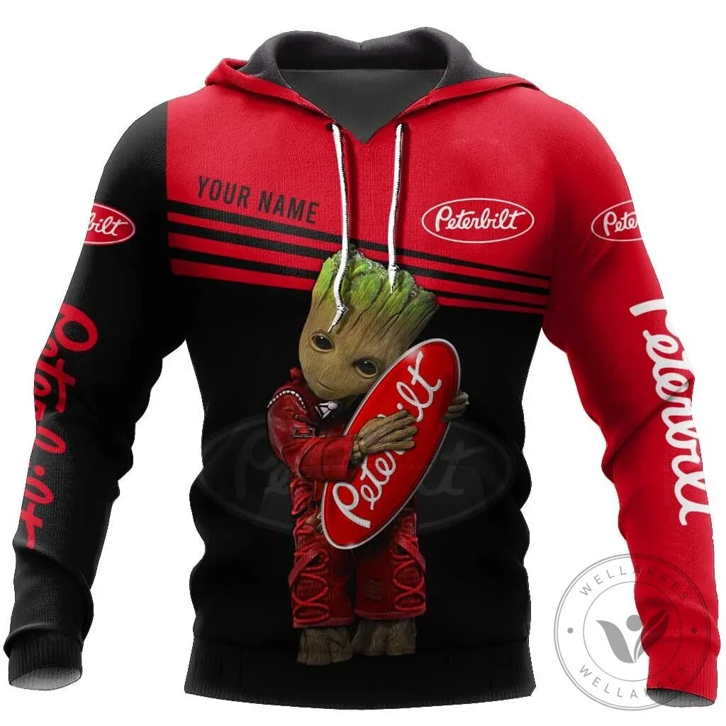 Peterbilt Truck Baby Groot Personalized Red and Black Hoodie