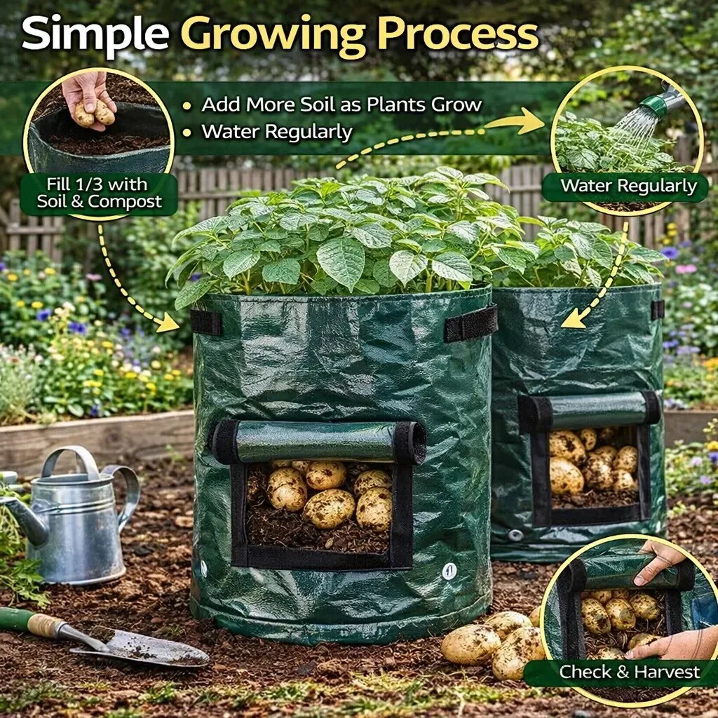 Potato Grow Bag with Easy Harvest Window for Growing Vegetables in Small Spaces 16 Potato Grow Bag with Easy Harvest Window for Growing Vegetables in Small Spaces