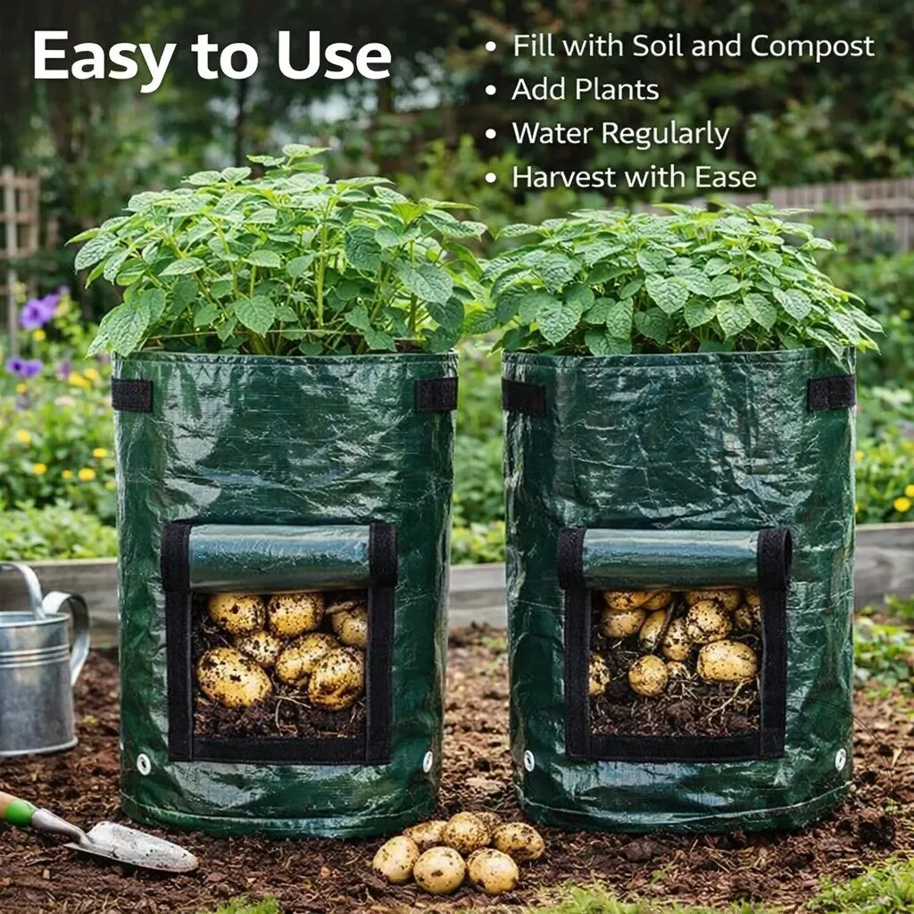 Potato Grow Bag with Easy Harvest Window for Growing Vegetables in Small Spaces 21 Potato Grow Bag with Easy Harvest Window for Growing Vegetables in Small Spaces