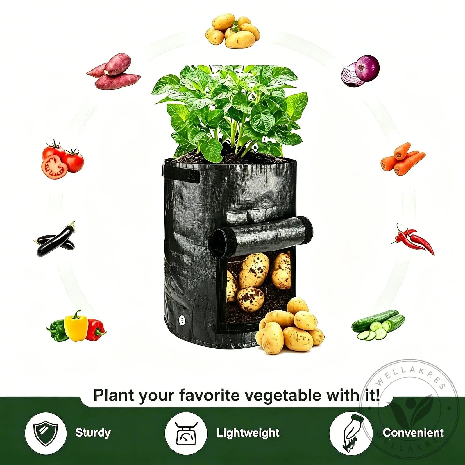 Potato Grow Bag with Easy Harvest Window for Growing Vegetables in Small Spaces 22 Potato Grow Bag with Easy Harvest Window for Growing Vegetables in Small Spaces