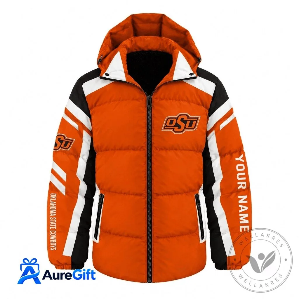 Oklahoma State Cowboys NCAA Custom Name Orange Puffer Jacket