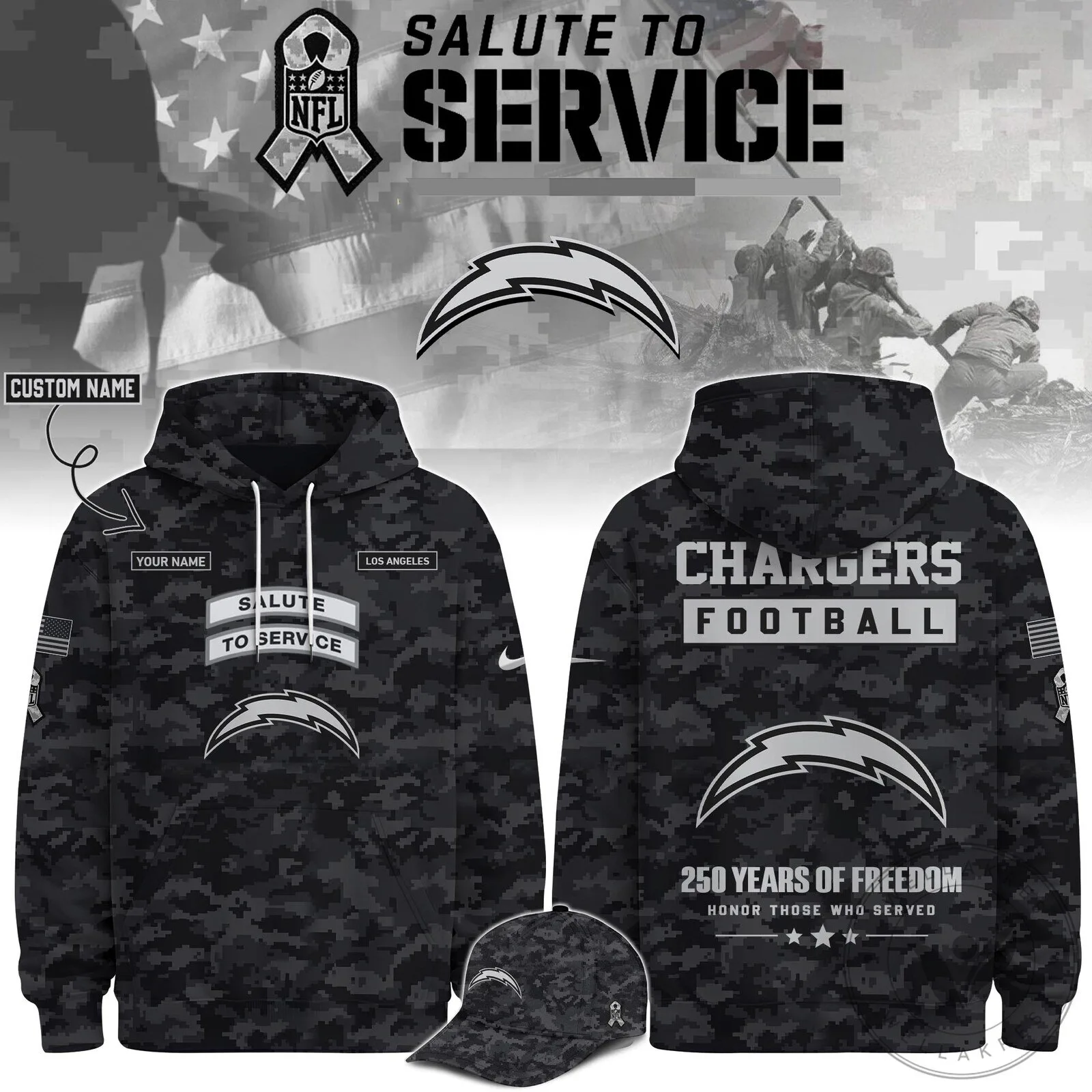 Los Angeles Chargers Salute To Service Veterans Day Football Hoodie