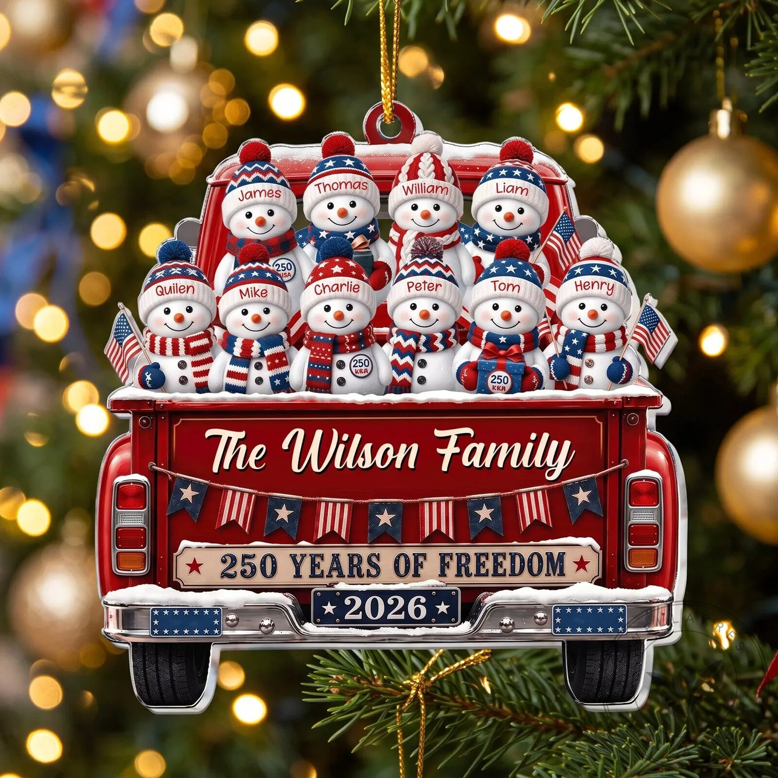 Personalized Snowman Family 250 Years of Freedom Christmas Tree Ornament 11 Personalized Snowman Family 250 Years of Freedom Christmas Tree Ornament