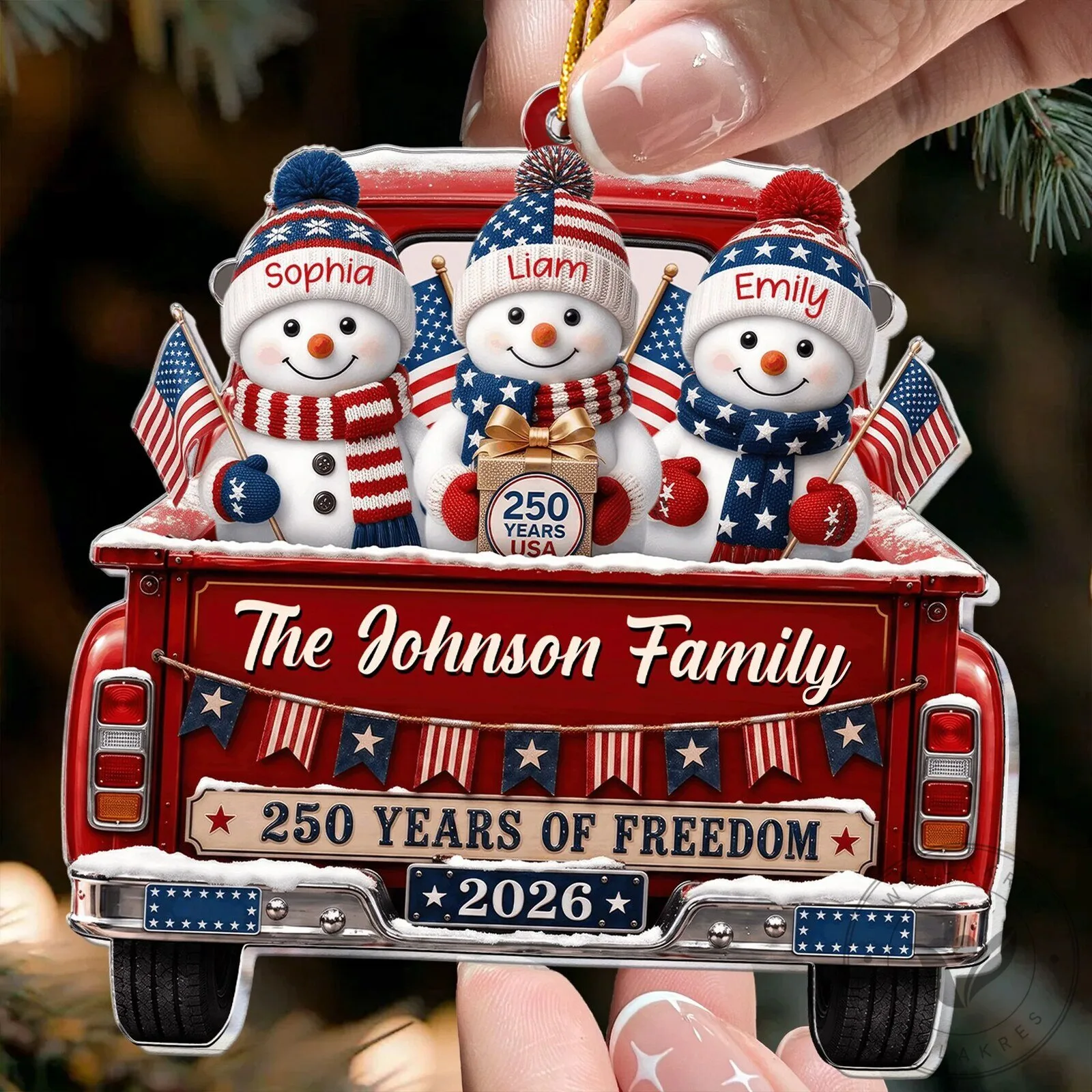 Personalized Snowman Family 250 Years of Freedom Christmas Tree Ornament 12 Personalized Snowman Family 250 Years of Freedom Christmas Tree Ornament