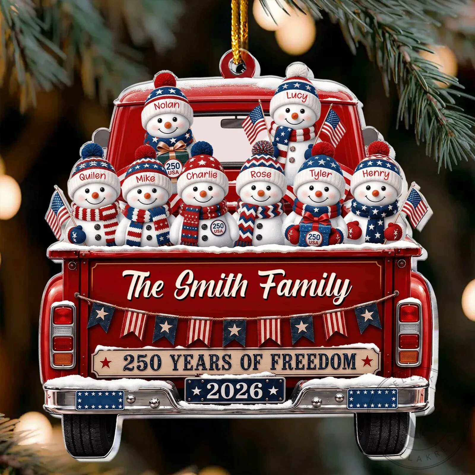 Personalized Snowman Family 250 Years of Freedom Christmas Tree Ornament 13 Personalized Snowman Family 250 Years of Freedom Christmas Tree Ornament