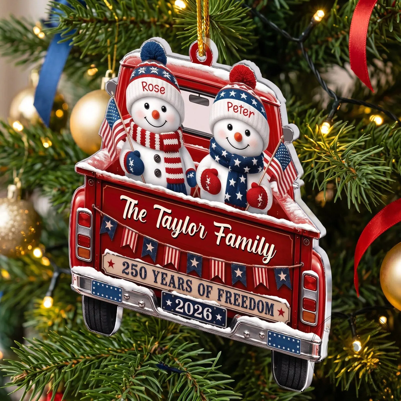 Personalized Snowman Family 250 Years of Freedom Christmas Tree Ornament 14 Personalized Snowman Family 250 Years of Freedom Christmas Tree Ornament