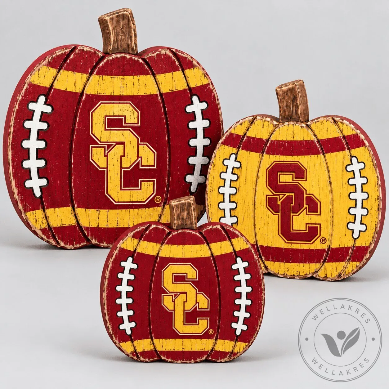 University of Southern California Trojans Football Pumpkin Tiered Tray Wood Decor 5 University of Southern California Trojans Football Pumpkin Tiered Tray Wood Decor