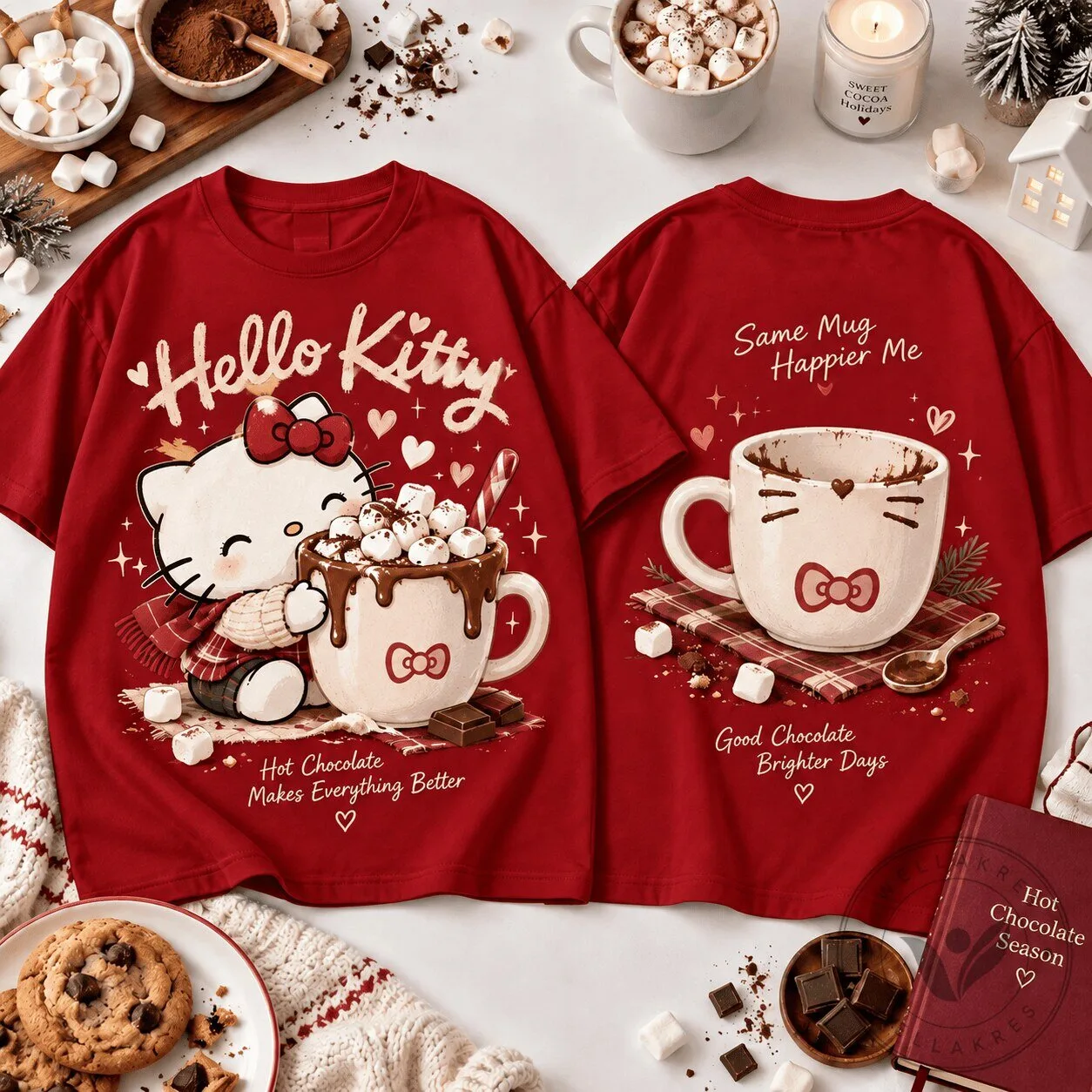 Hello Kitty Hot Chocolate Winter Wonderland Red Short-Sleeve T-Shirt 2 Hello Kitty Hot Chocolate Winter Wonderland Red Short-Sleeve T-Shirt