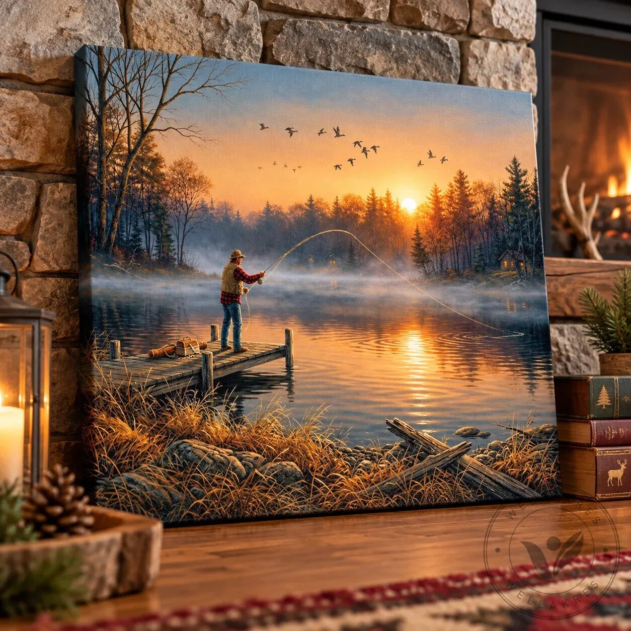 Rustic Fishing Sunset Lake Landscape Wall Art Canvas Print 8 Rustic Fishing Sunset Lake Landscape Wall Art Canvas Print