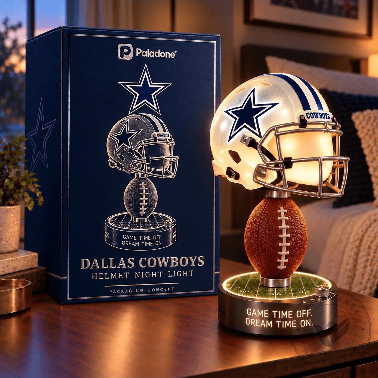 Dallas Cowboys Football Helmet LED Night Light Lamp with Game Time Off Dream Time On