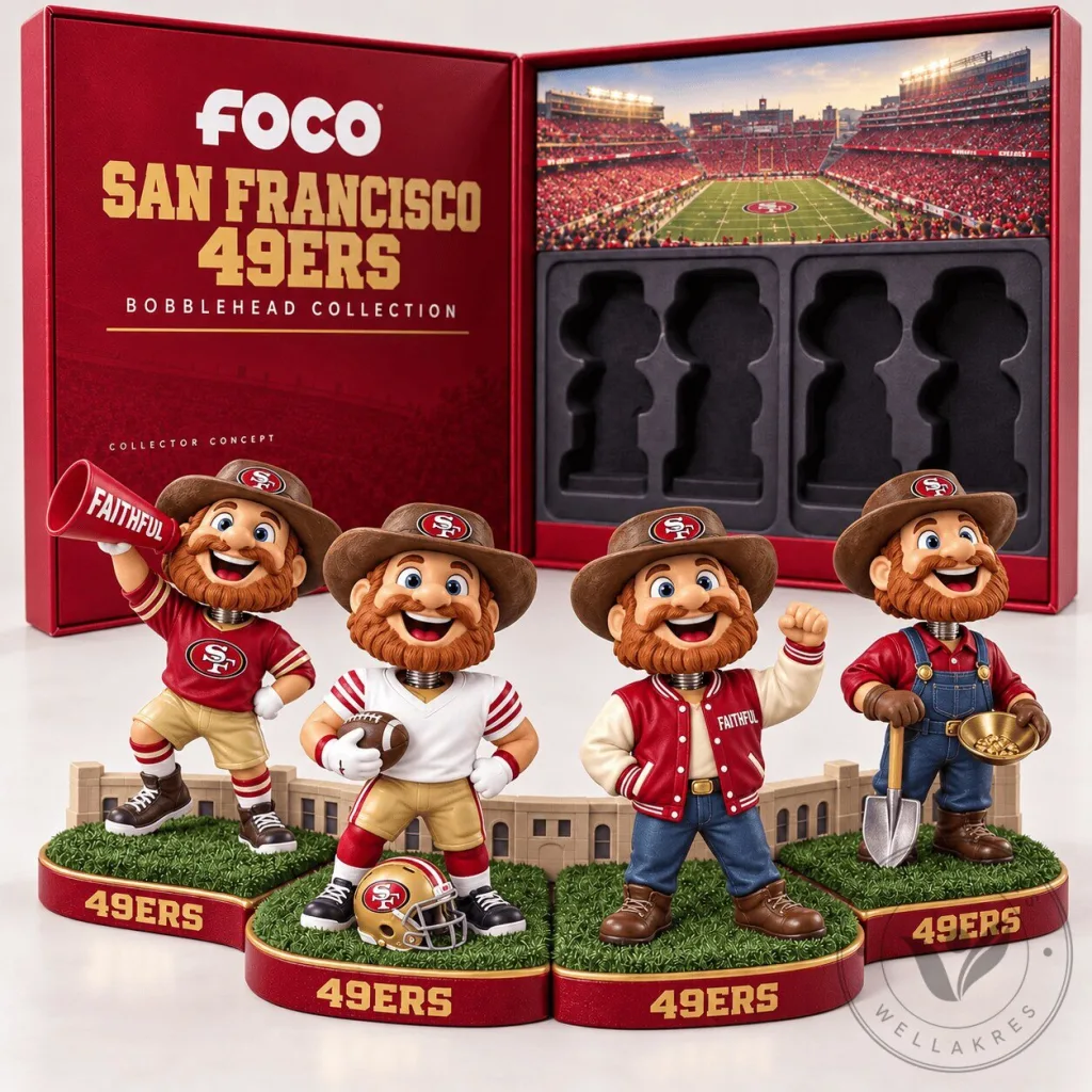 San Francisco 49ers Sourdough Sam Mascot Bobblehead Collection Figurine Set San Francisco 49ers Sourdough Sam Mascot Bobblehead Collection Figurine Set