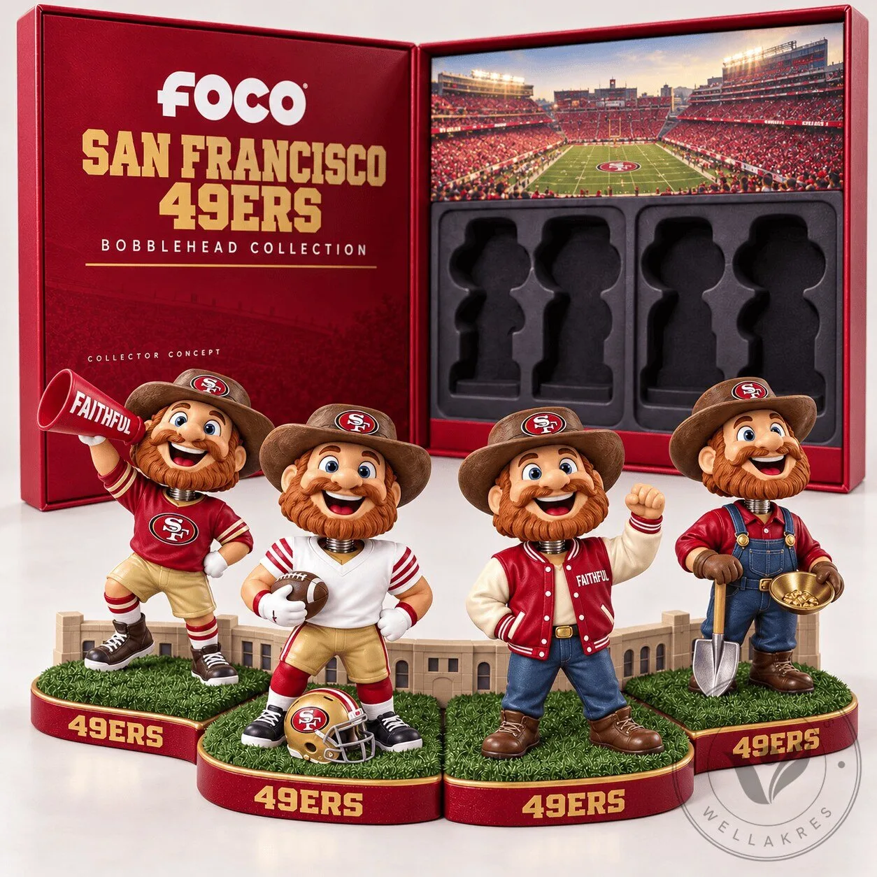 San Francisco 49ers Sourdough Sam Mascot Bobblehead Collection Figurine Set
