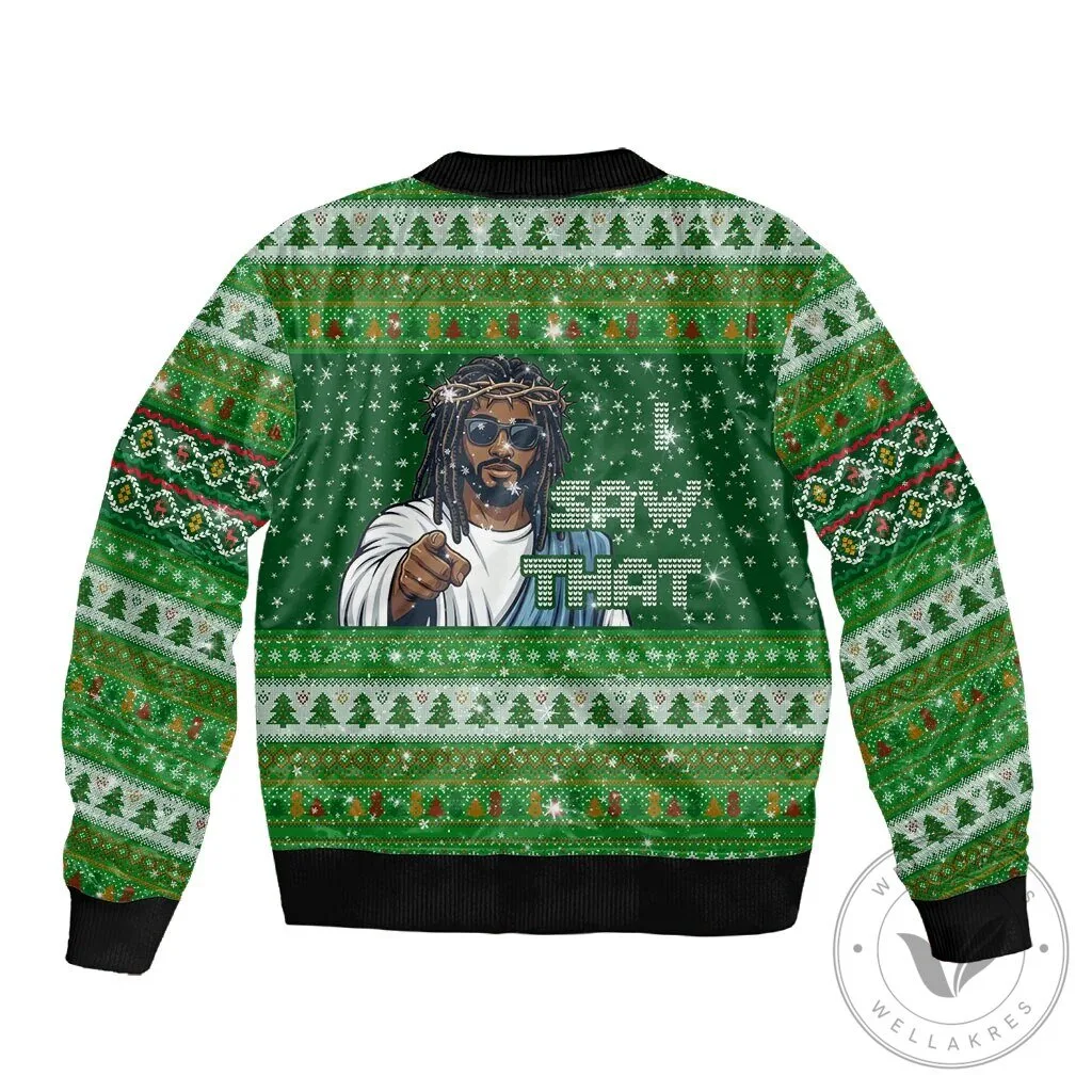 Black Jesus and Santa Claus Merry Christmas Ugly Sweater Style Bomber Jacket 9 Black Jesus and Santa Claus Merry Christmas Ugly Sweater Style Bomber Jacket