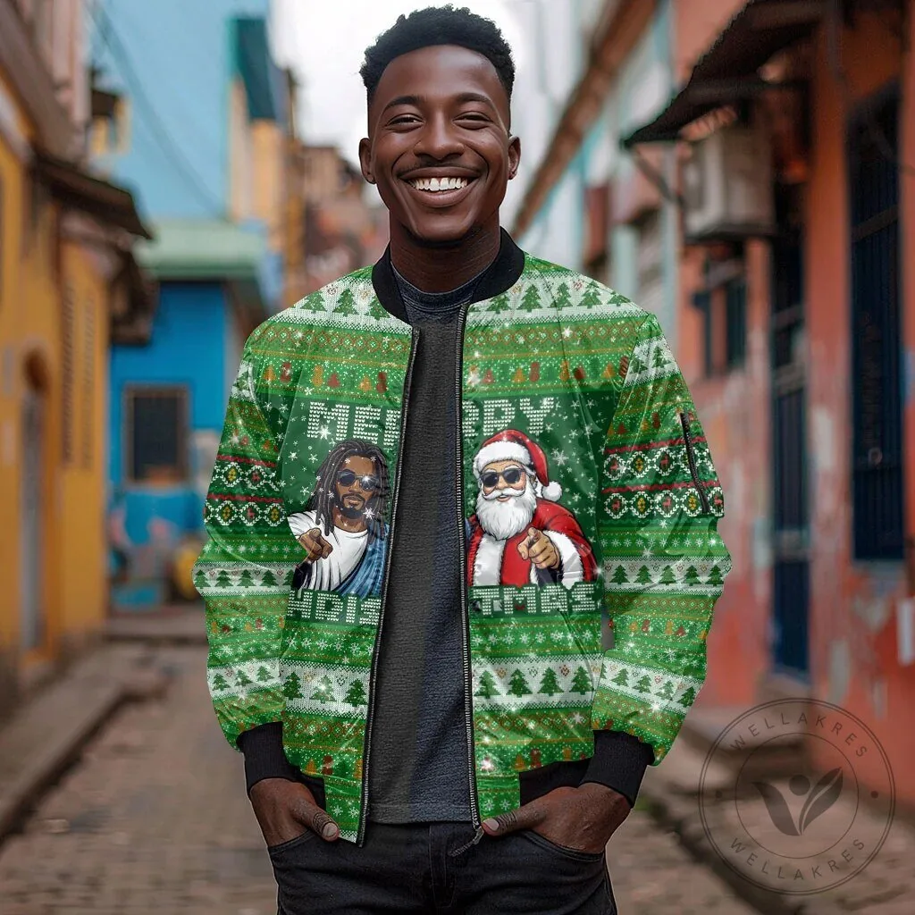 Black Jesus and Santa Claus Merry Christmas Ugly Sweater Style Bomber Jacket 10 Black Jesus and Santa Claus Merry Christmas Ugly Sweater Style Bomber Jacket